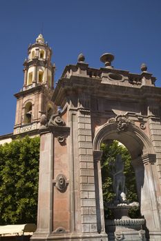 Temple de Santa Clara de Asis, Santa Clara Church with Neptune Statue, Queretaro, Mexico
