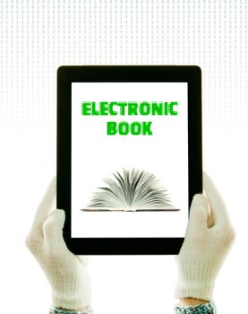 Hands holding a tablet PC - electronic library concept