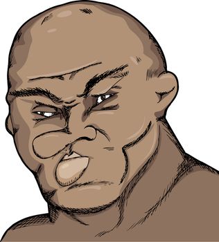 Caricature of a fighter with damaged face and cauliflower ears