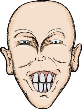 Caricature of bald Caucasian man with big teeth