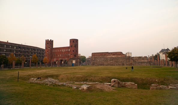 View of Palatine Towers in Turin, Italy