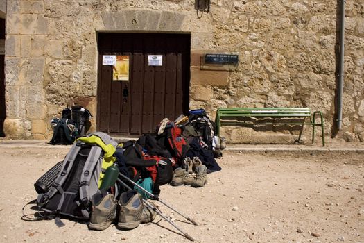 A lot of backpacks in row, way of st. James