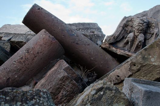World War 2 memorial with left over ruins at Birkenkopf (Monte Scherbelino) in Stuttgart, Germany