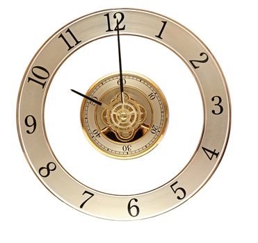 Golden Clock with gears on white