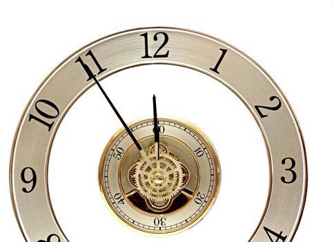 Golden Clock with gears on white