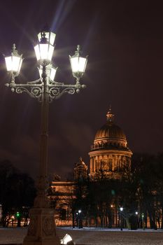 night vertical view of St. Isaac's Cathedral in Saint Petersburg, Russia