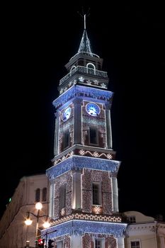 Duma Tower, Nevsky street, St. Petersburg, Russia by night