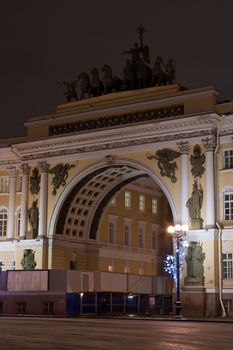Night vertical view of General Staff Building, St. Petersburg, Russia
