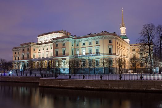 night view of St. Michael's Castle also called the Mikhailovsky Castle, St. Petersburg, Russia.