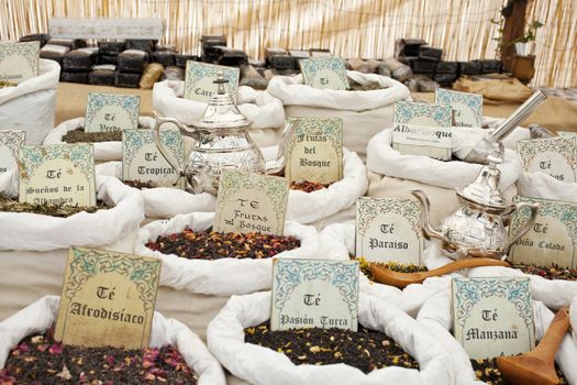 Tea and tea bags in the street market