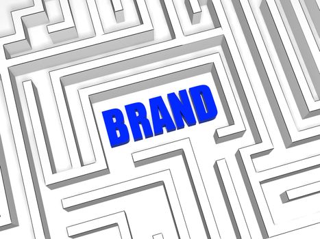 brand in the centre of labyrinth, 3d blue business concept word