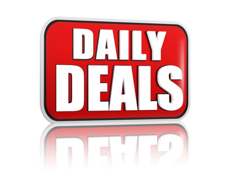 daily deals button - 3d red banner with white text, business concept