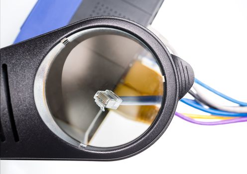 Close macro focus on internet lan cat5 cables as concept for cyberwarfare