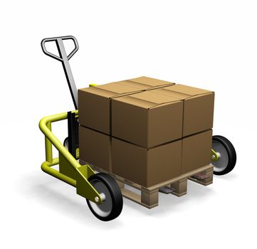 3D render of a pallet truck with boxes