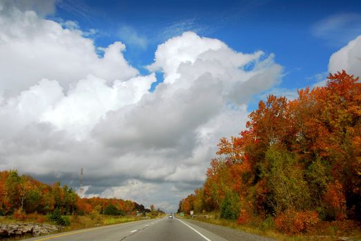 Divided highway in the fall