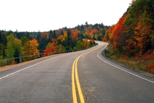 Fall scenic highway in northern Ontario, Canada