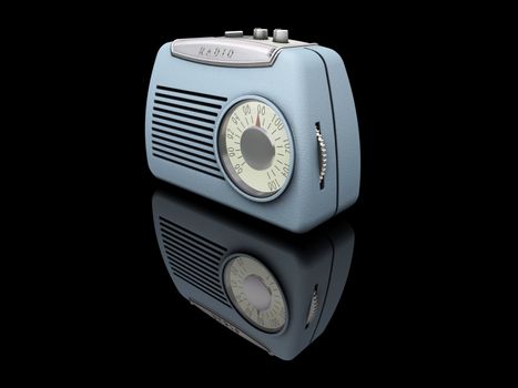 3D render of a retro radio on a black background