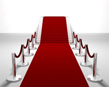 3D render of a red carpet leading up stairs