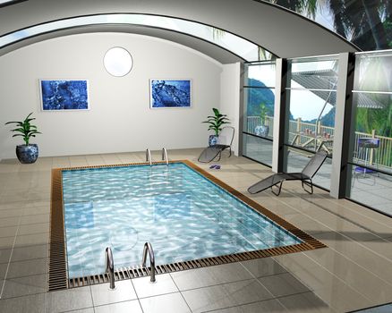 3D render of an interior of a pool house