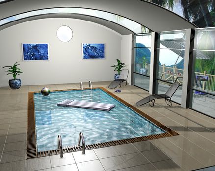 3D render of the interior of a pool house