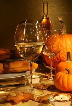 White wine on the table at Thanksgiving 
