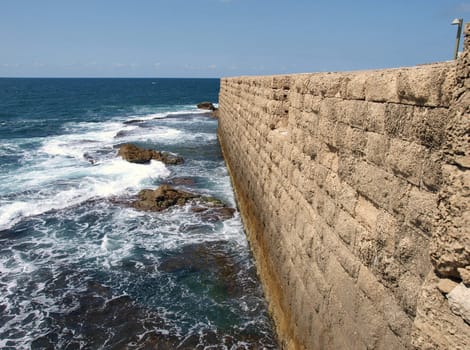 Sea wall of the Historical old city Acre Akko Israel