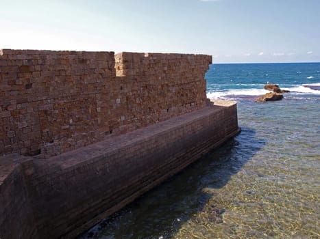 Sea wall of the Historical old city Acre Akko Israel 