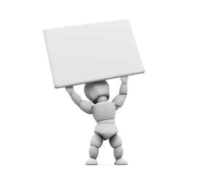 3D render of someone holding a blank sign