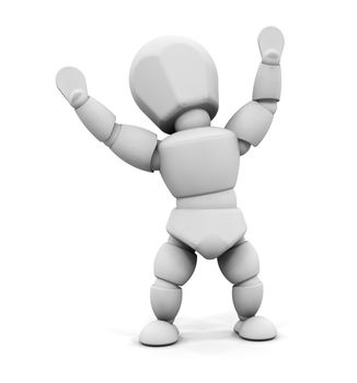 3D render of someone with their arms raised in joy