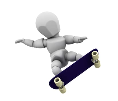 3D render of someone skateboarding