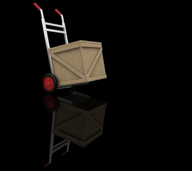 3D render of a hand truck with a crate