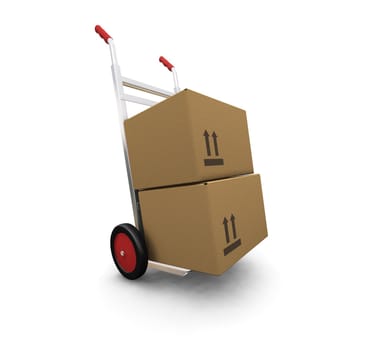 3D render of a hand truck with boxes