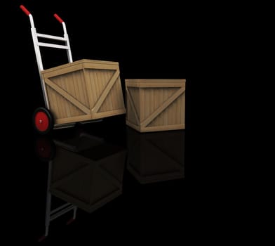 3D render of a hand truck with crates