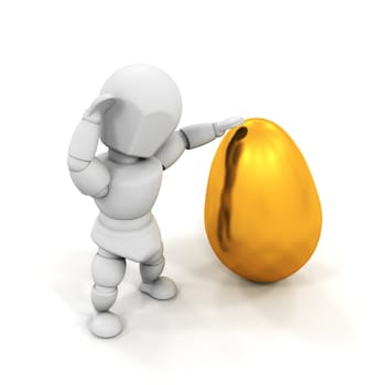 3D render of someone holding a golden Easter egg