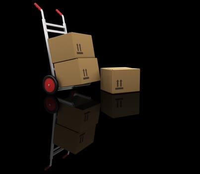 3D render of a handtruck with boxes