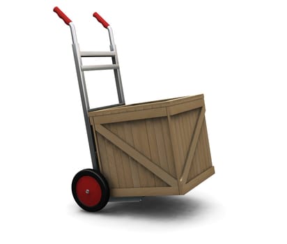 3D render of a hand truck with a crate