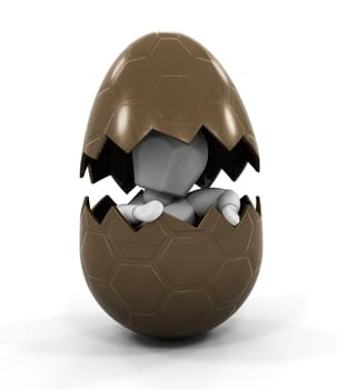 3D render of someone inside a chocolate Easter egg