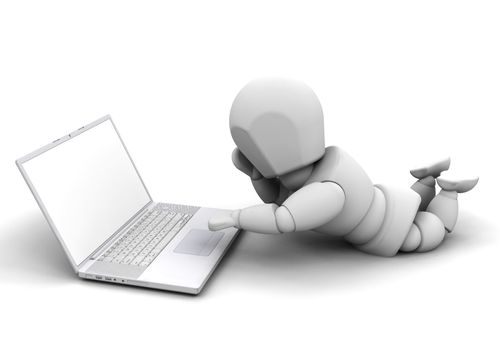 3D render of someone working on a laptop