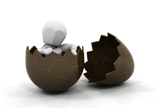 3D render of someone inside a chocolate Easter egg