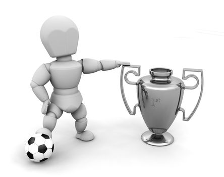 3D render of someone with a trophy and a football