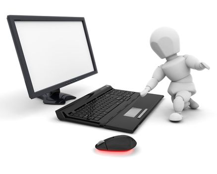 3D render of someone using a computer