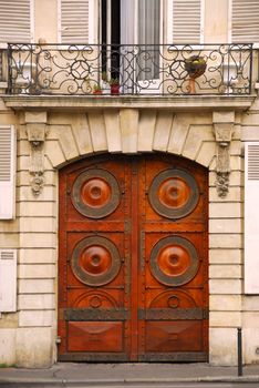 Wooden doors in old building in Paris France