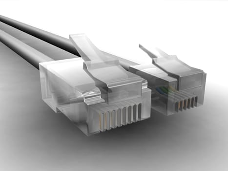 3D render of RJ45 and RJ11 cables