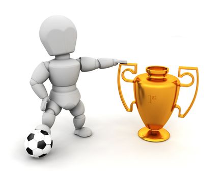 3D render of someone with a football and a first place trophy