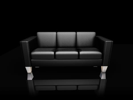 3D render of a black leather settee