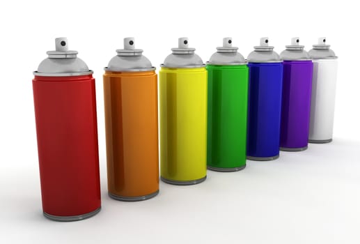 3D render of spray cans