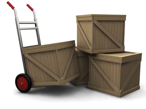 3D render of a hand truck with crates