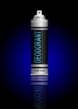 Illustration depicting a single deodorant spray can arranged over dark blue light effect.