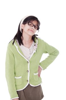 Biracial asian girl, hand on hip, with fed up expression