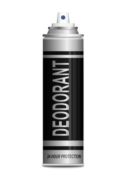 Illustration depicting a single deodorant spray can arranged over white.